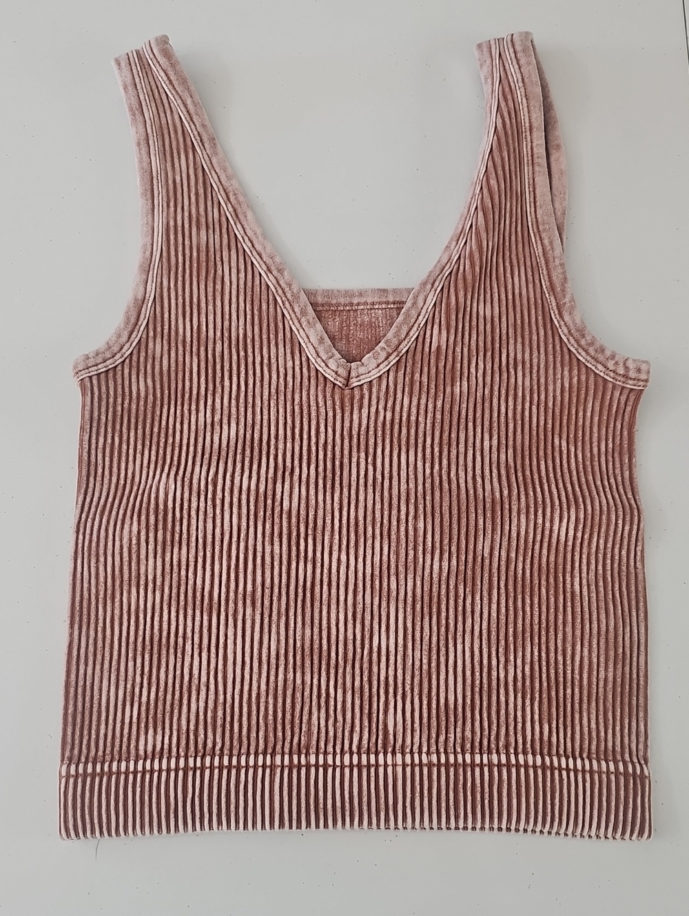 Zenana Outfitters Ribbed V-Neck Tank Top - Dusty Pink